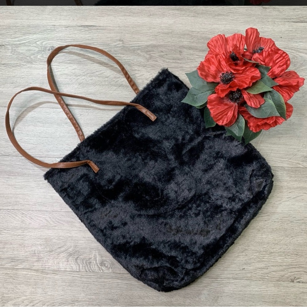 Elegant Black Faux Fur Tote Bag